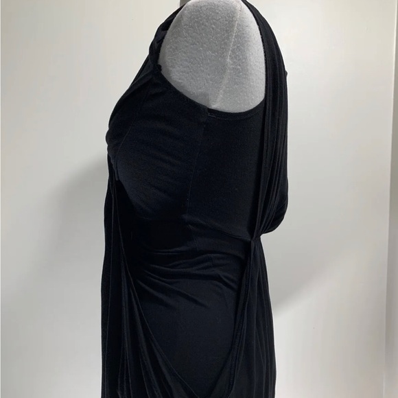 Dorothy Perkins Black Dress Sleeveless Draped Waterfall Knee Length Stretch UK 8 - Picture 4 of 12
